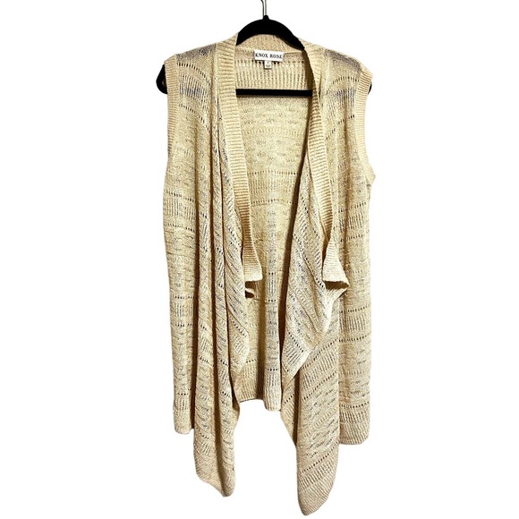 Knox Rose Knit Longline Cardigan Drapey Open Knit Long Duster Tan 1X - Picture 1 of 13